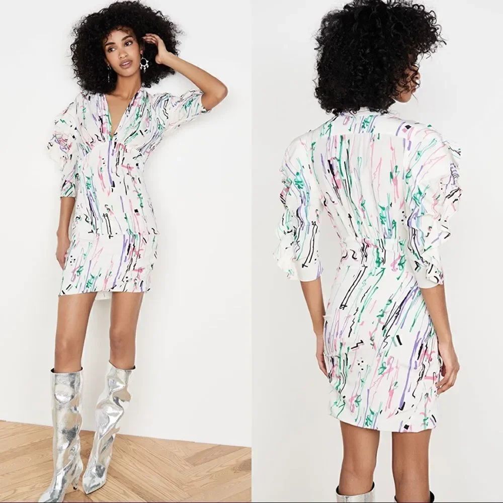 Isabel Marant Silk Printed Puff Sleeve Farah Dress